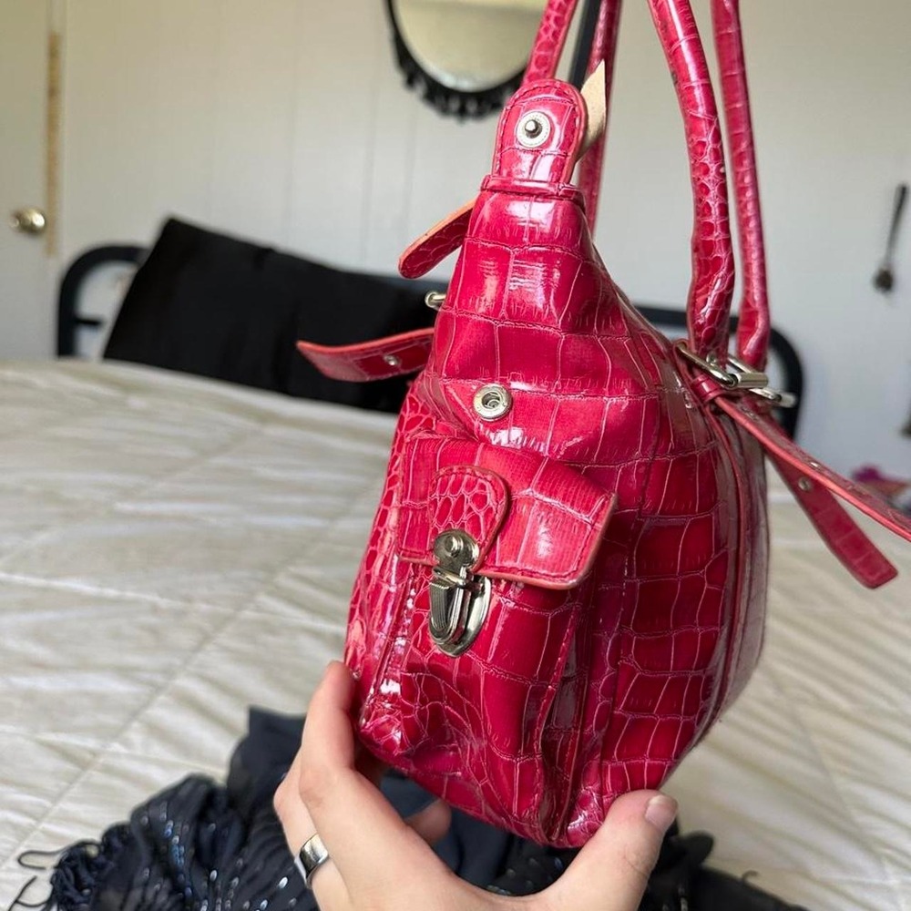 Bueno pink faux croc leather buckle shoulder bag y2k vintage - Picture 3 of 5